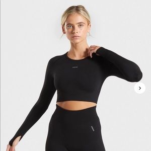 Gymshark Flex Sports Long Sleeve Crop Top - Black/Charcoal